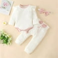 thumbnail image 2 of Byoo Baby Girls Ribbed Long Sleeve Romper Pants Set with Bow Tie Hairband Cute Outfits, 2 of 3