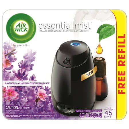 Air Wick Essential Mist, Fragrance Essential Oils Diffuser, Starter Kit (Gadget + 1 FREE Refill), Lavender & Almond Blossom, Air