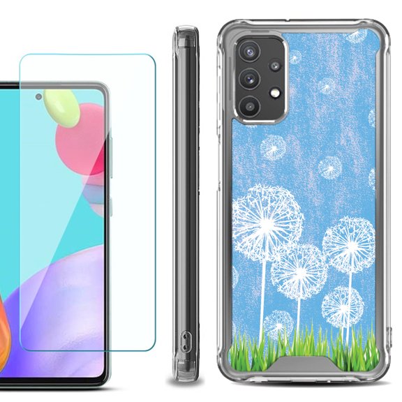 Shockproof Bumper Phone Case for Samsung Galaxy A52 5G, with Tempered Glass Screen Protector, by OneToughShield ® - Dandelion Sky