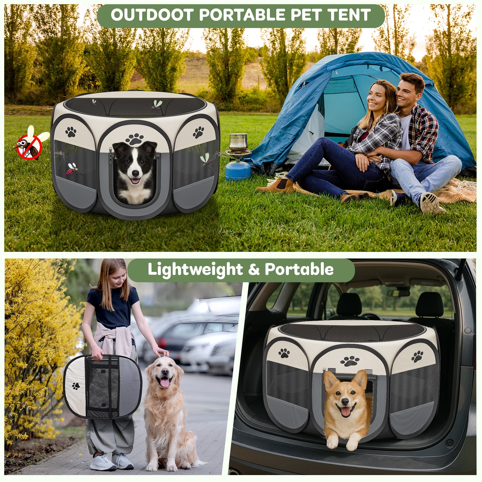 LAKWAR Pet Playpen for Indoor Cats Enclosed, Portable Foldable Dog Playpen Outdoor Tent Crate Cage with Zipper Top Cover Door for Kitten Puppy Outside Rv Car Camper-S