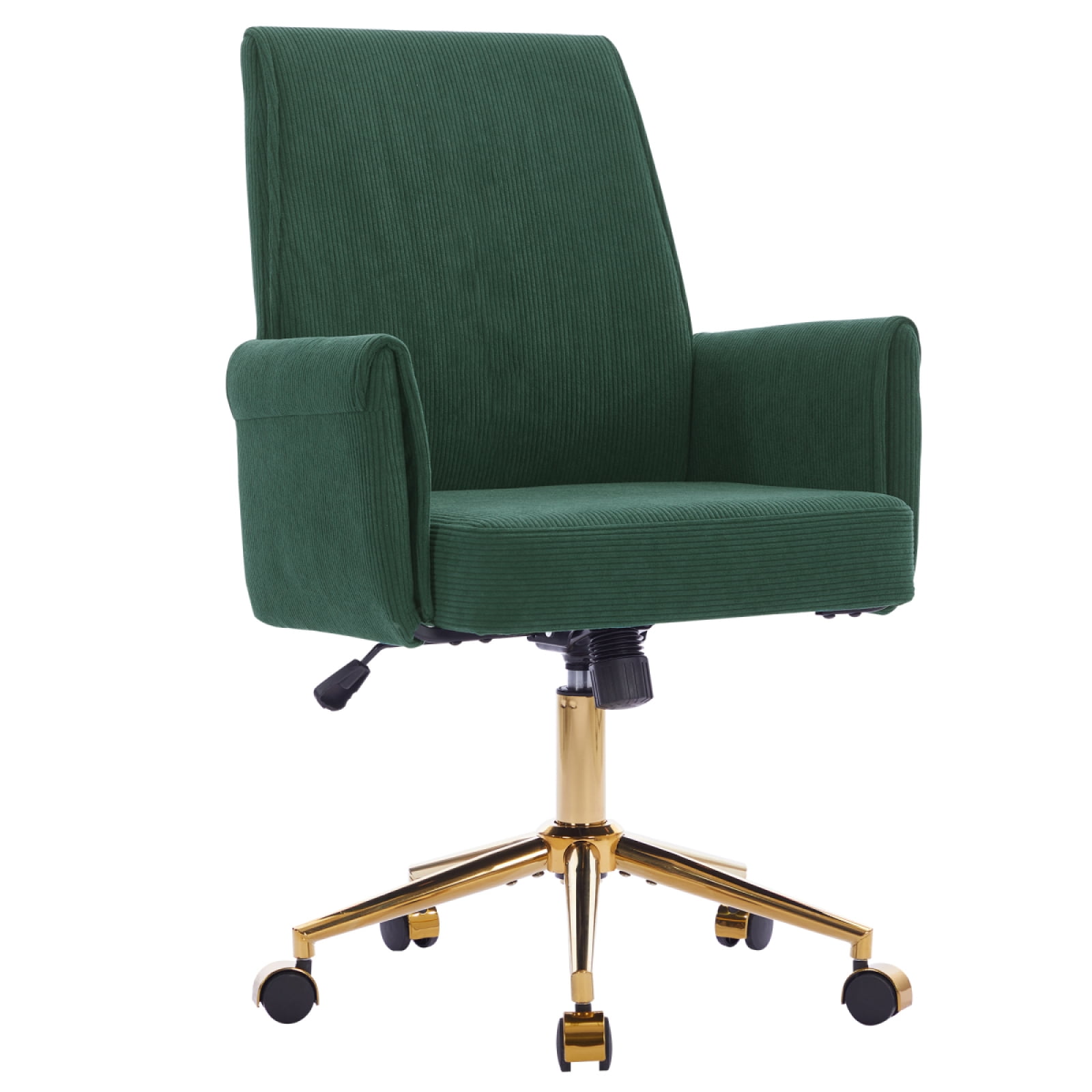 Stripes Corduroy 360° Swivel Desk Chair, Gold Base Adjustable Height Home Office Armchair with Wheels, Ergonomic Mid-Back Comfy Computer Chair for Home Study Living Room Bedroom, Green