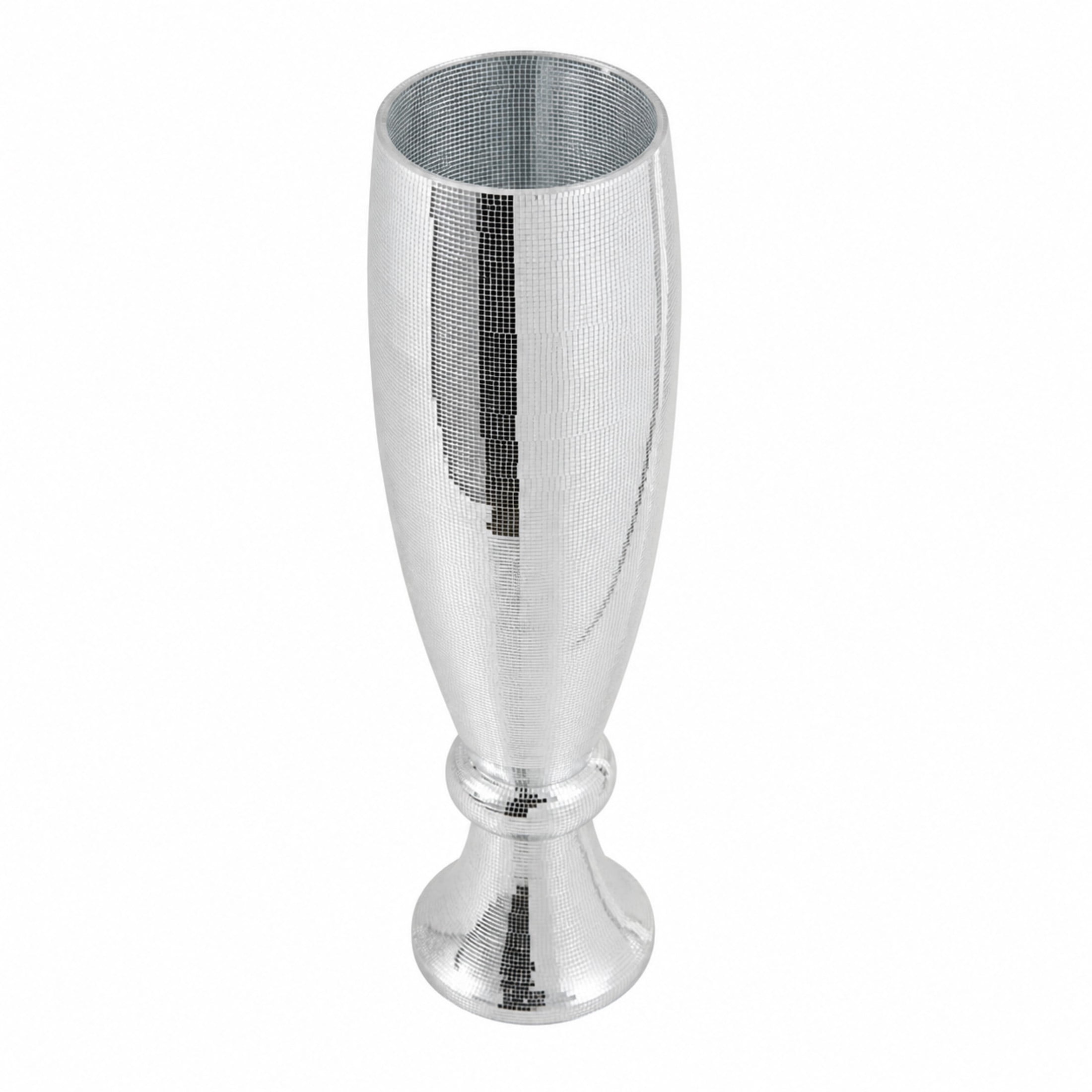 DecMode 48" Tall Champagne Flute Shape Silver Polystone Vase with Mosaic Mirror Inlay