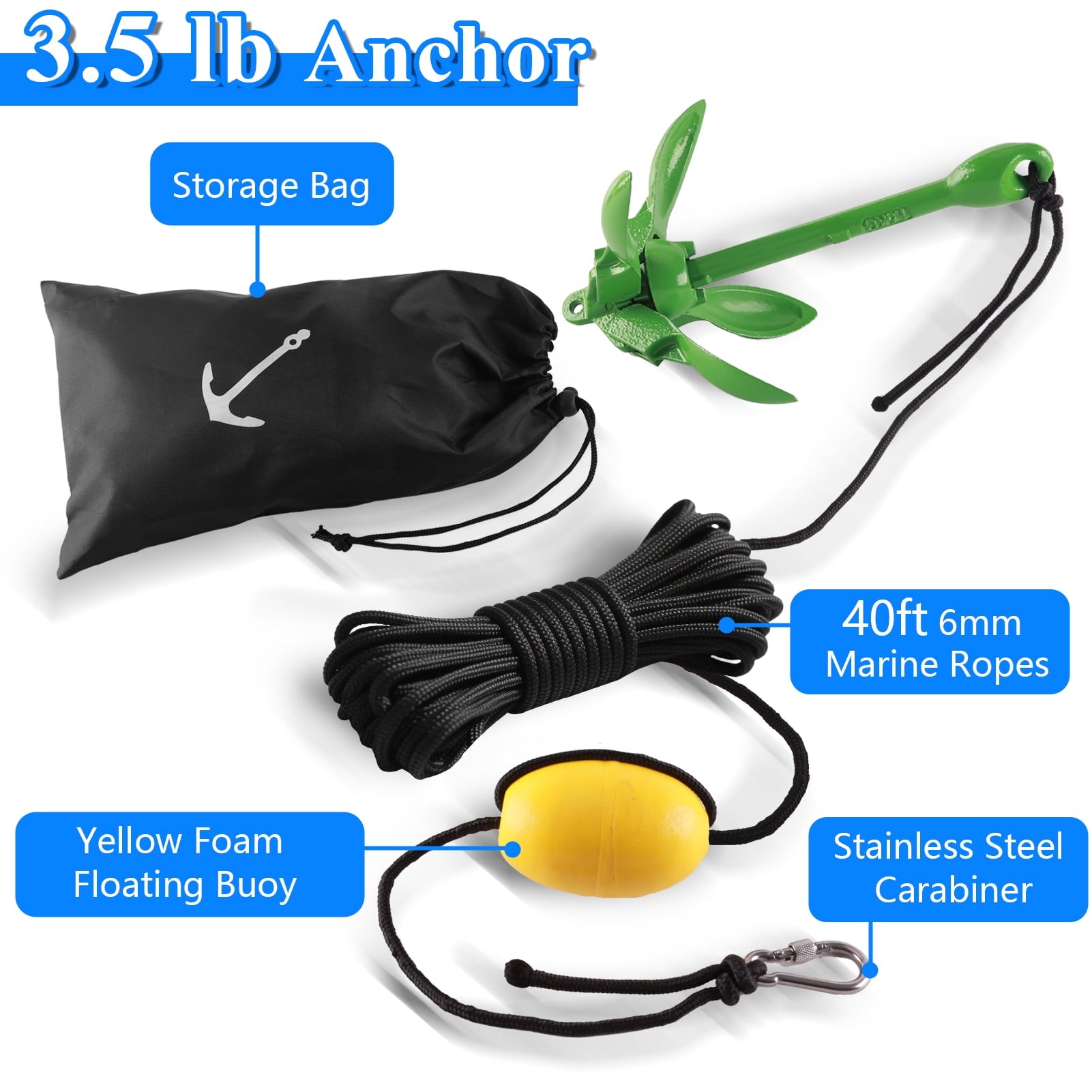 cyrico Kayak Anchor Kit, 3.5 Lb Folding Marine Grapnel Anchor Kit with 40ft Rope and Buoy for Kayaks PWC Paddle Boards Small Boat Canoes Fishing, Boating & Kayaking Accessories
