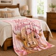 thumbnail image 6 of Blush Bows Highland Cows Sofa Pink Pearl Cow, Cozy Friendship Quote Scene, Warm Flannel Blanket for Ranch House and Living Room, Art Lovers Thanksgiving Gift, Artistic Home Decor, 6 of 7