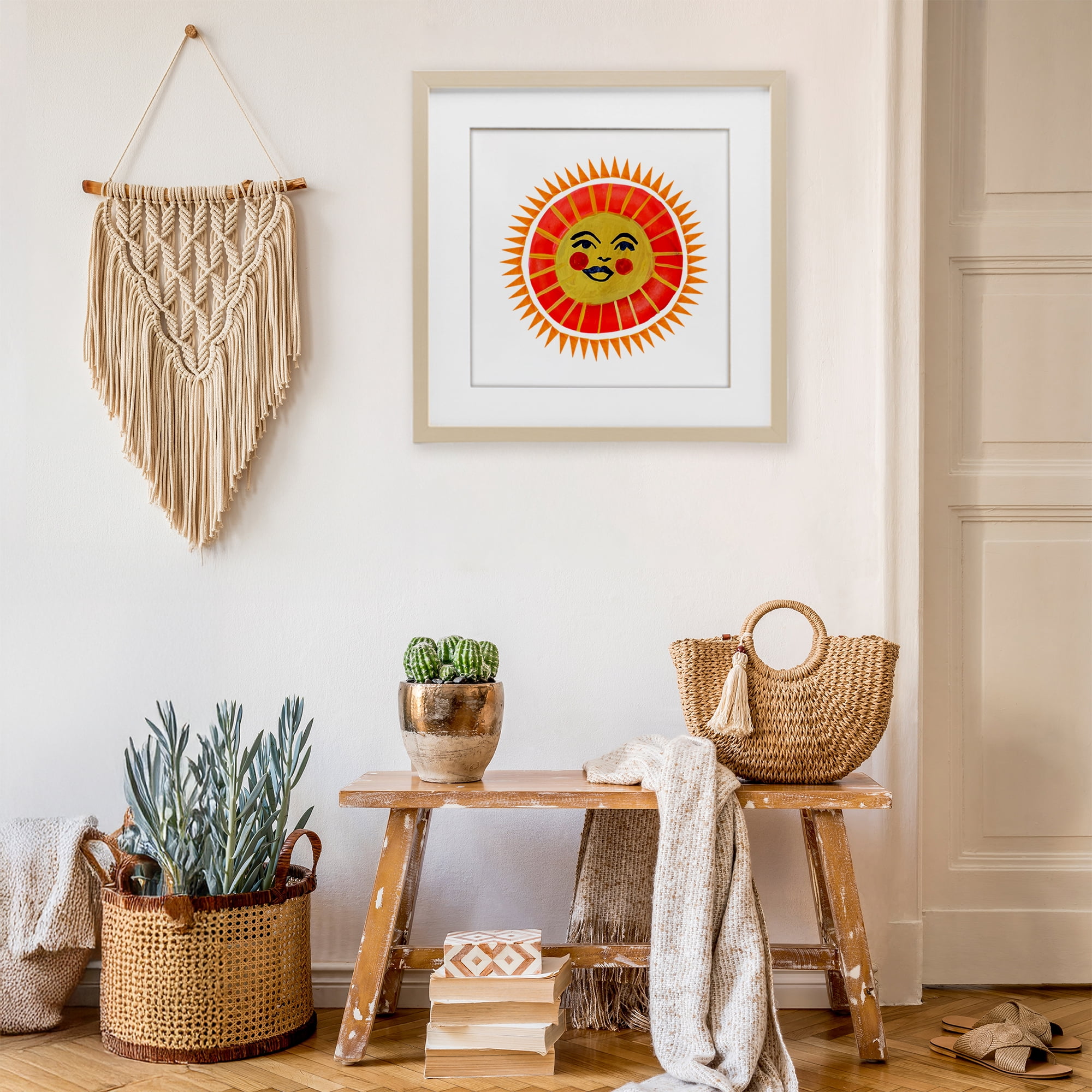 Stupell Industries Cheerful Boho Sun Birch Framed Print Under Glass, design by Katherine Herrell Studio