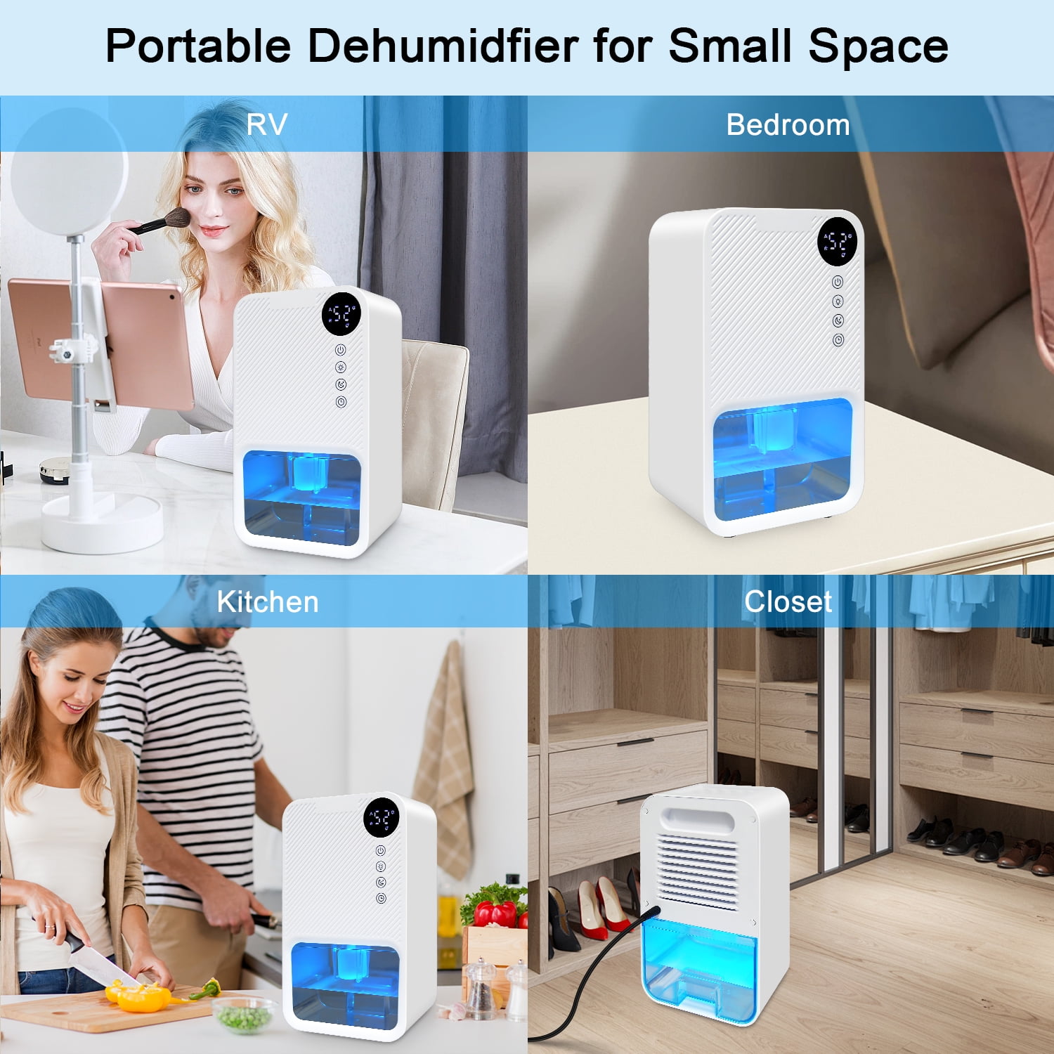 Zacenei Dehumidifiers for Home,Portable Small Room Dehumidifier with Auto Shut-Off Energy Saving Quiet Dehumidifiers 7 Colors Lights & Sleep Mode for Bedroom Bathroom RV Closet Garage