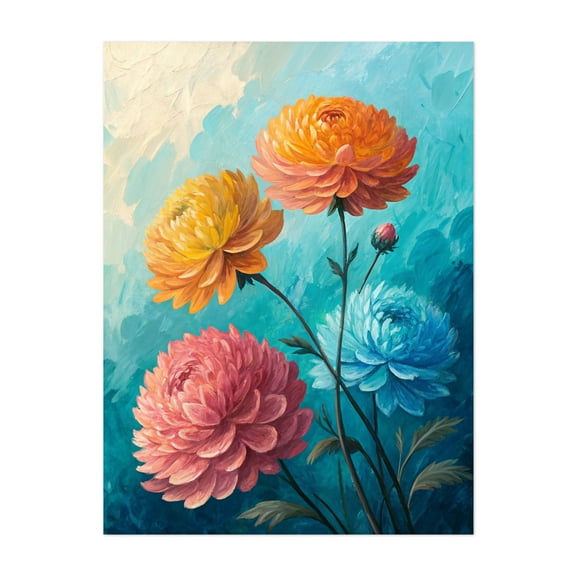 Impasto Chrysanthemums - Painting Floral Flowers Botanical Modern Art Garden Nature Illustration Unframed Wall Art Print 5 x 7 inches