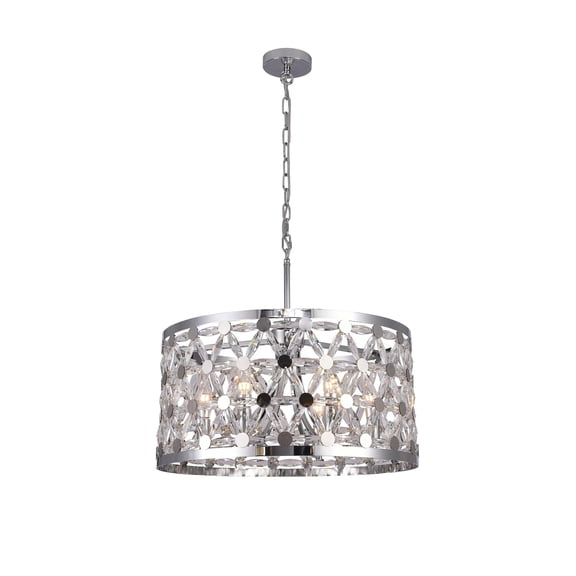 Bethel CHROME DRUM SHADE CHANDELIER WITH CLEAR STAR CRYSTAL DETAILING
