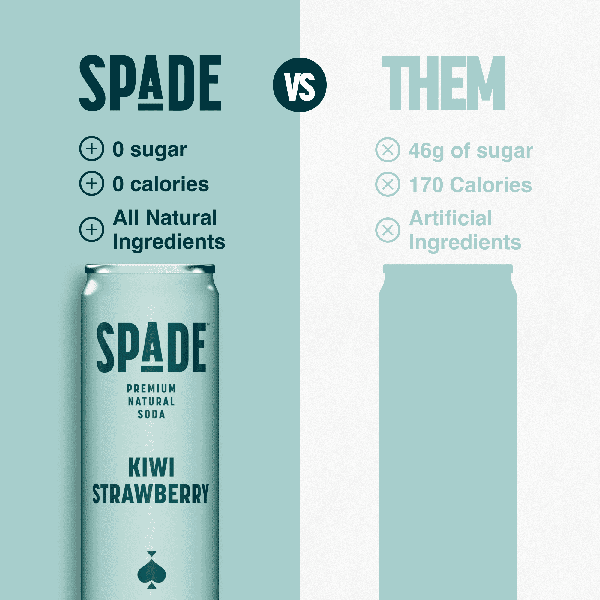 Spade Premium Natural Soda – Zero Sugar Kiwi Strawberry (12 Pack, 12 oz Cans)