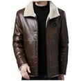 thumbnail image 2 of Men’s Faux Fur Leather Jacket Autumn Winter Fleece Lined Coat Vintage Bomber Jacket Zip-Up Motorcycle Bomber Jacket Casual Tops Coats For Men Up to 65% off Clear!Clearance!!!, 2 of 9