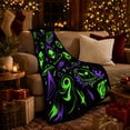 thumbnail image 3 of Neon Green Alien Heads Flying Saucers Sci-Fi Space, Playful Fantasy Scene, Warm Flannel Blanket for Office and Dorm, Celestial Art Lovers Housewarming Gift, Fantasy Home Decor, 3 of 9