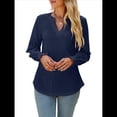 thumbnail image 2 of Camisa Informal de Larga con Cuello en V para Mujer Azul Oscuro L, 2 of 10