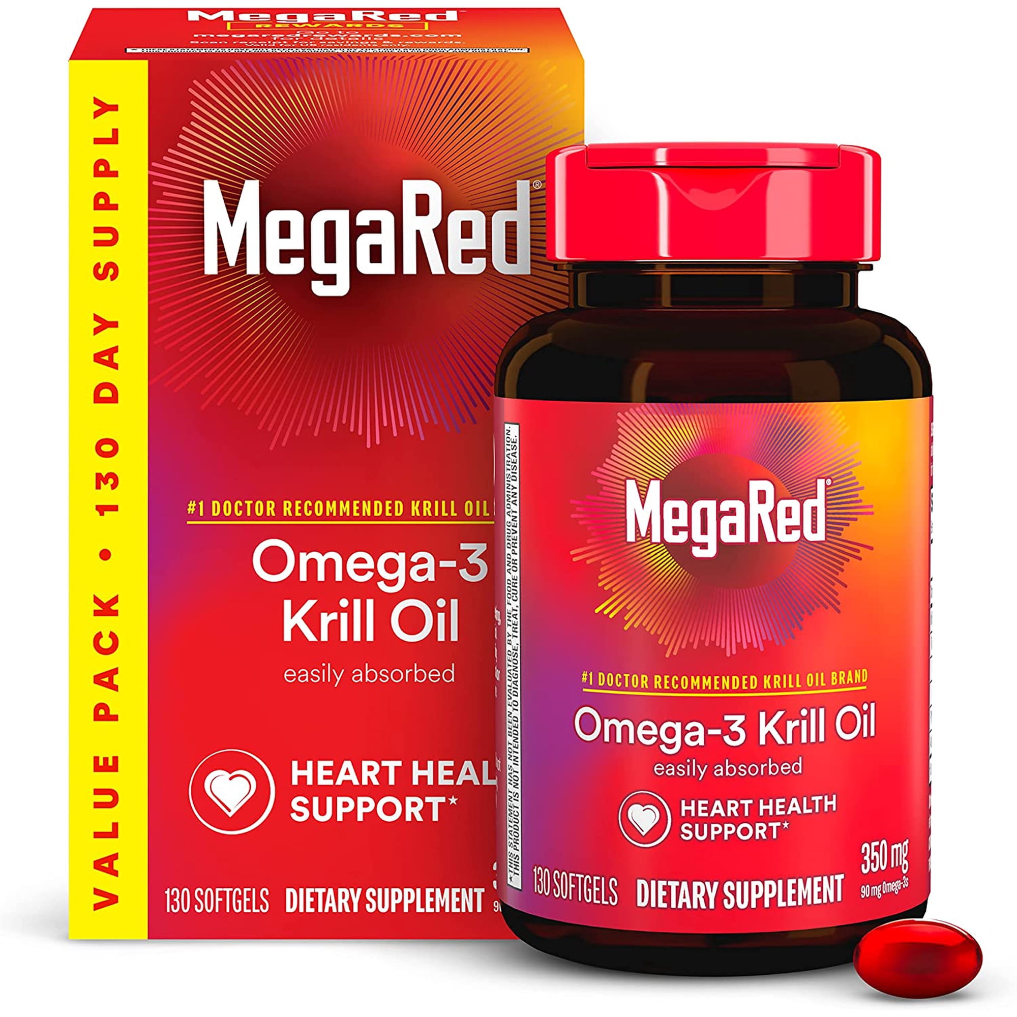 MegaRed Omega-3 Krill Oil Softgels, 350 Mg, 130 Ct