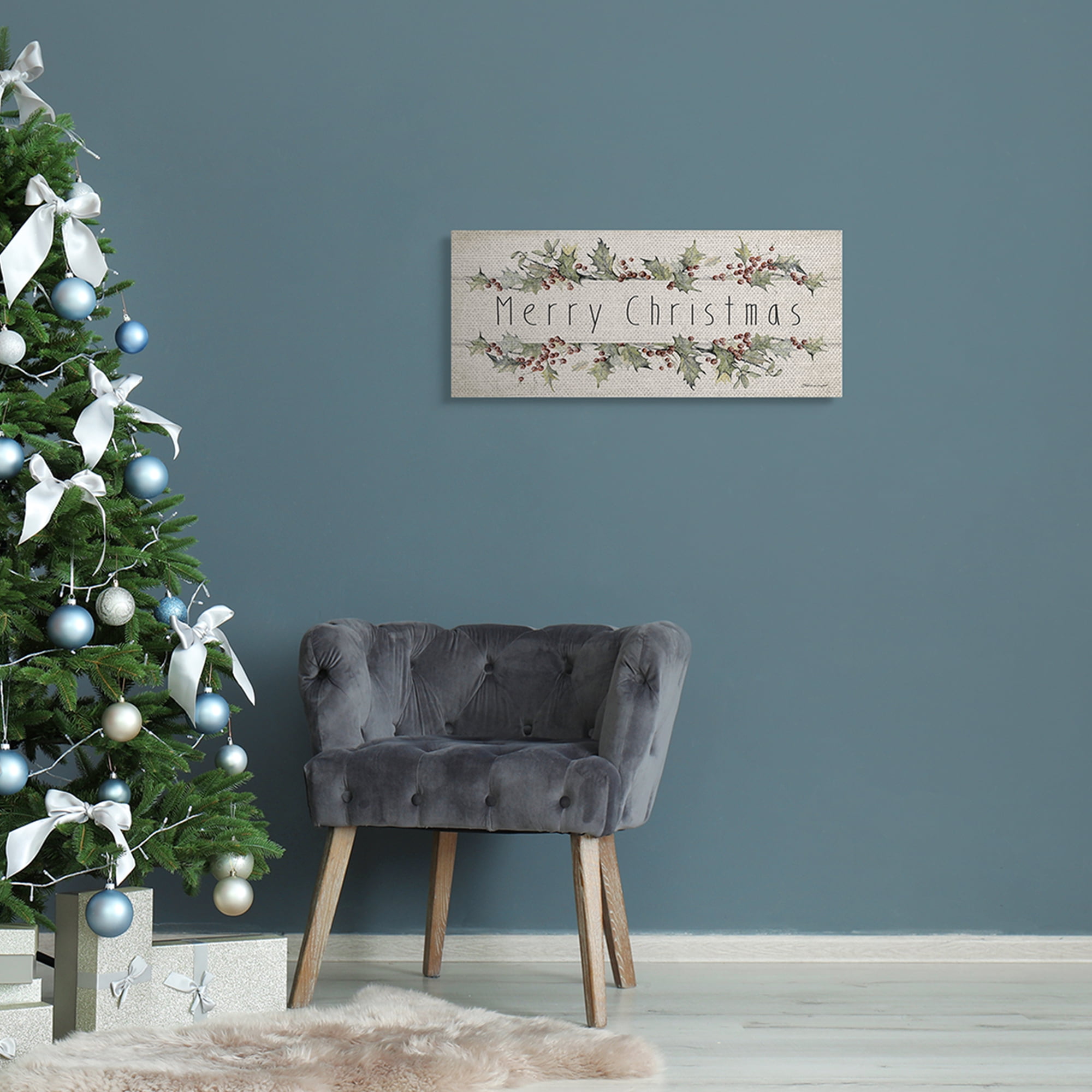 Stupell Industries Merry Christmas Sentiments Winter Holly Florals Inspirational Painting Gallery Wrapped Canvas Art Print Wall Art, 10 x 24