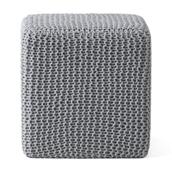 GDF Studio Chabani Indoor Modern Knitted Fabric Cube Pouf Ottoman, Light Gray