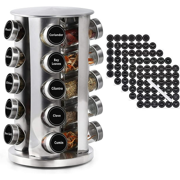 Revolving Spice Rack with 20 Jars, Rotating Spice Rack Organizer
