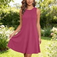 thumbnail image 4 of Plus Size Dresses Ndbuld Women's Solid Color Sleeveless Maxi Dress With Side Pockets And Crew Neckline Purple M, 4 of 6