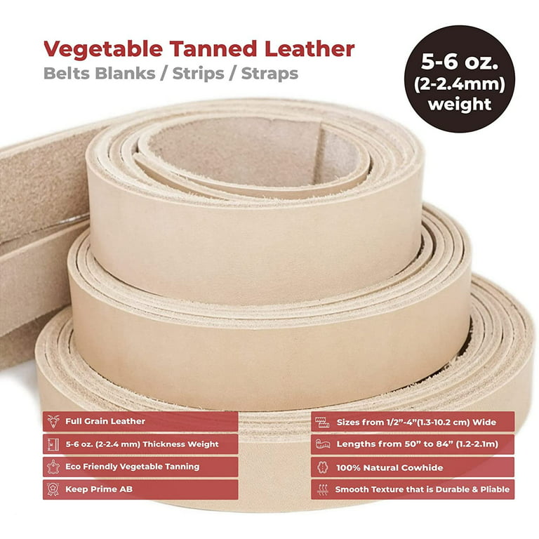 ELW Vegetable Tanned Leather Belt Blanks Strips Straps 5-6oz 2mm Thickness  Sizes 1/2 to 4 W X 60 L,Tooling Leather, Full Grain Veg Tan
