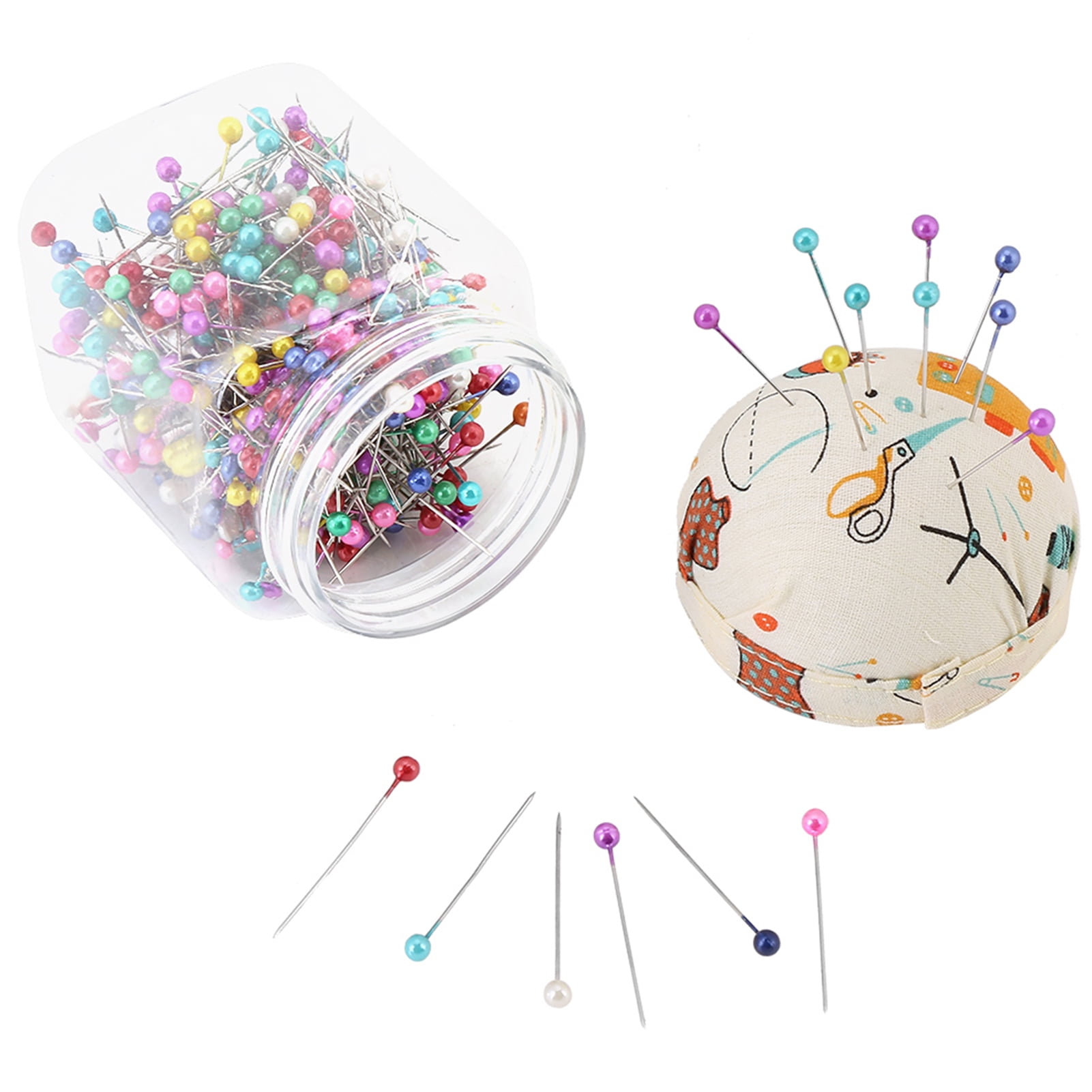 GLOGLOW 500 Perles à Coudre Droites Avec Tête En Verre - Épingles à Quilting Orange Dans Bouteille/Coussin - Pour Couture, Bijoux, Déco