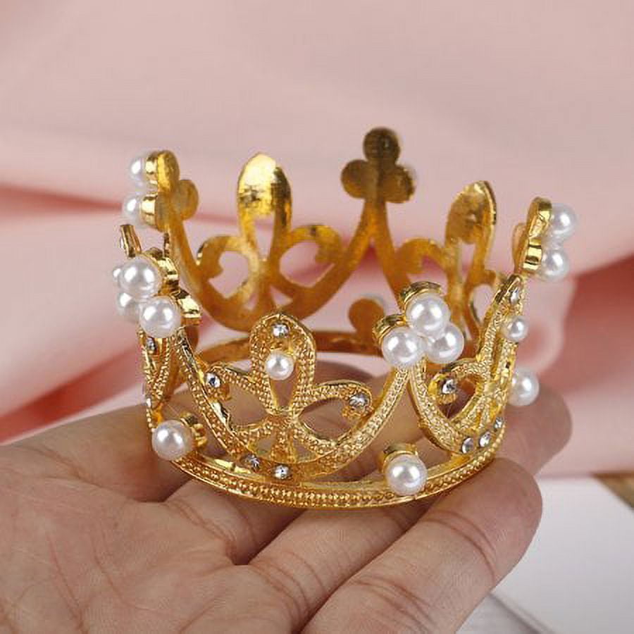 Mini Pearl Crown Cupcake Topper Tiny Doll Tiara Crowns Crystal Rhinestone  Crown for Baby Shower Birthday Wedding Christmas Prince Princess King  Themed