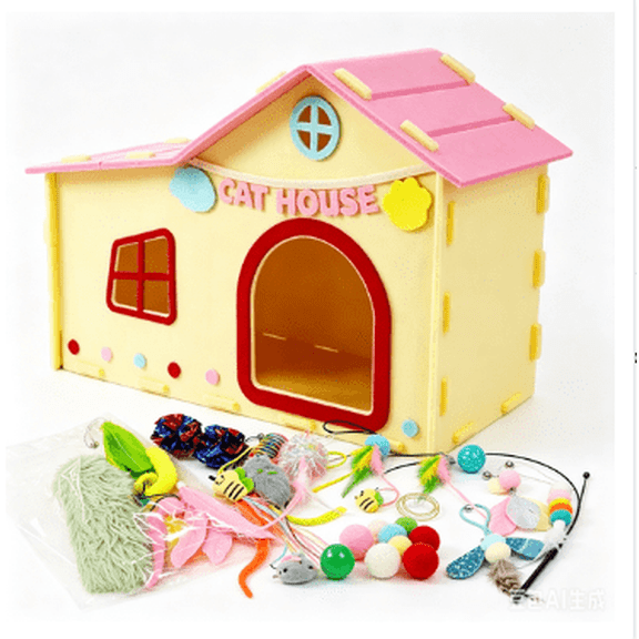 24Pcs Interactive Cat Toys for Indoor Cats, Kitten Toys with Soft Cushion, Catnip Toys, Chew Rope, Feather Wand, Springs and Balls for Indoor Kittens,17x13x15 inch