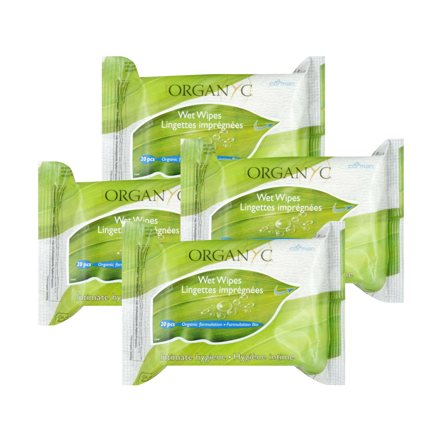 Organyc 100 Organic Cotton Feminine Hygiene Wipes, 20 count ( 4 Pack
