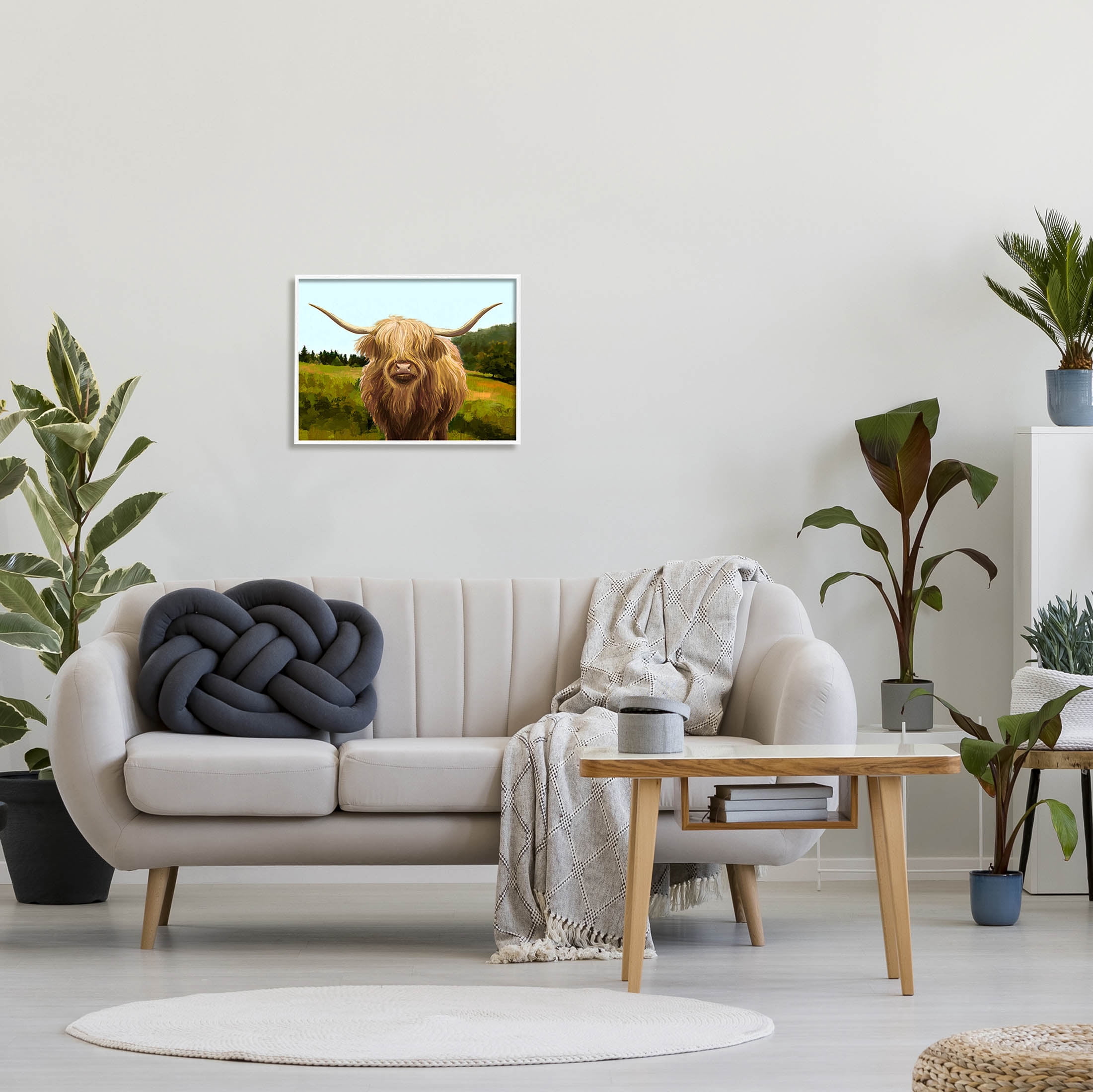 Stupell Industries Highland Cattle Grassland Farm Painting White Framed Art Print Wall Art, Design by Ziwei Li
