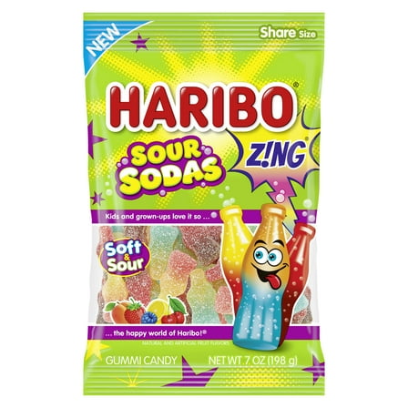 Haribo Sour Soda Gummies Original Assorted Sour Gummy Candy, 7oz, Share Bag