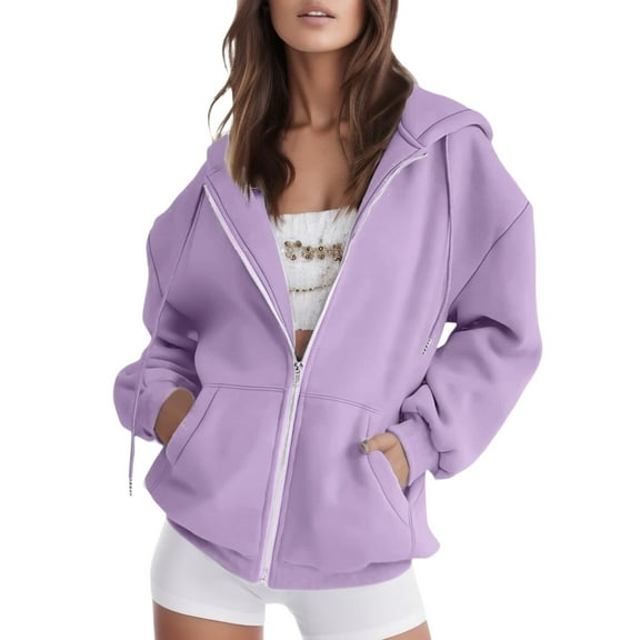 Luvrsol Hoodies for Women Basic Casual Hooded Zip Jacket Drawstring Pockets Closure Sweat Top with Pockets S-2XL