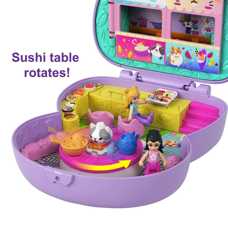 Polly Pocket Sushi Shop Cat Compact Playset with 2 Micro Dolls