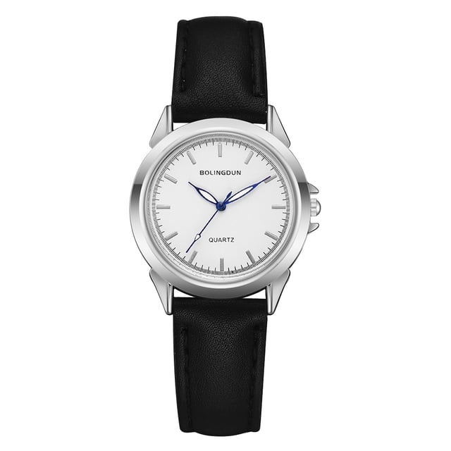 Reloj de negocios para hombre y mujer, reloj de pulsera de cuarzo con puntero azul y esfera redonda (plateado + blanco para mujer)