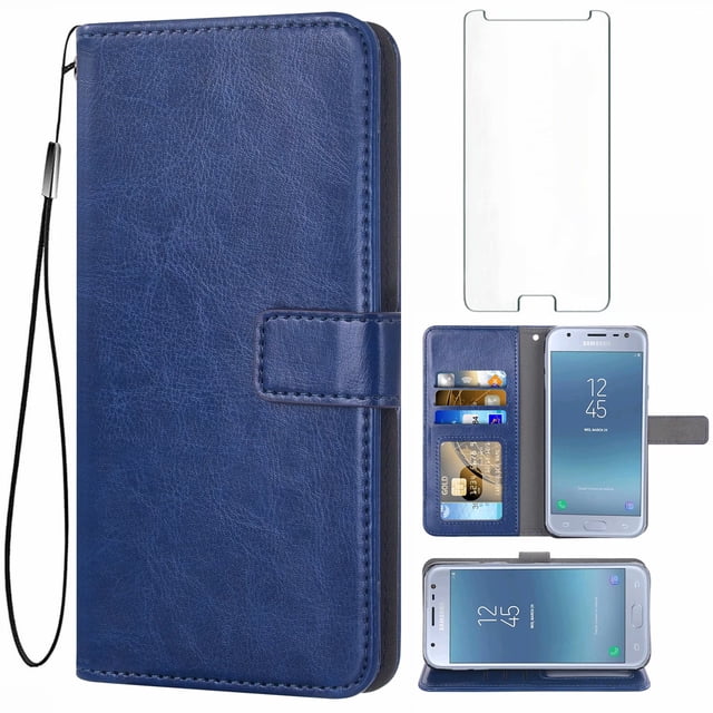 Mobile Phone Cover for Samsung J3 2017 / J3 2018, Cover Premium Pu Leather Tpu Flip Cover Magnetic Closure Card Compartment Stand Function Wallet with Lanyard Protective Cover