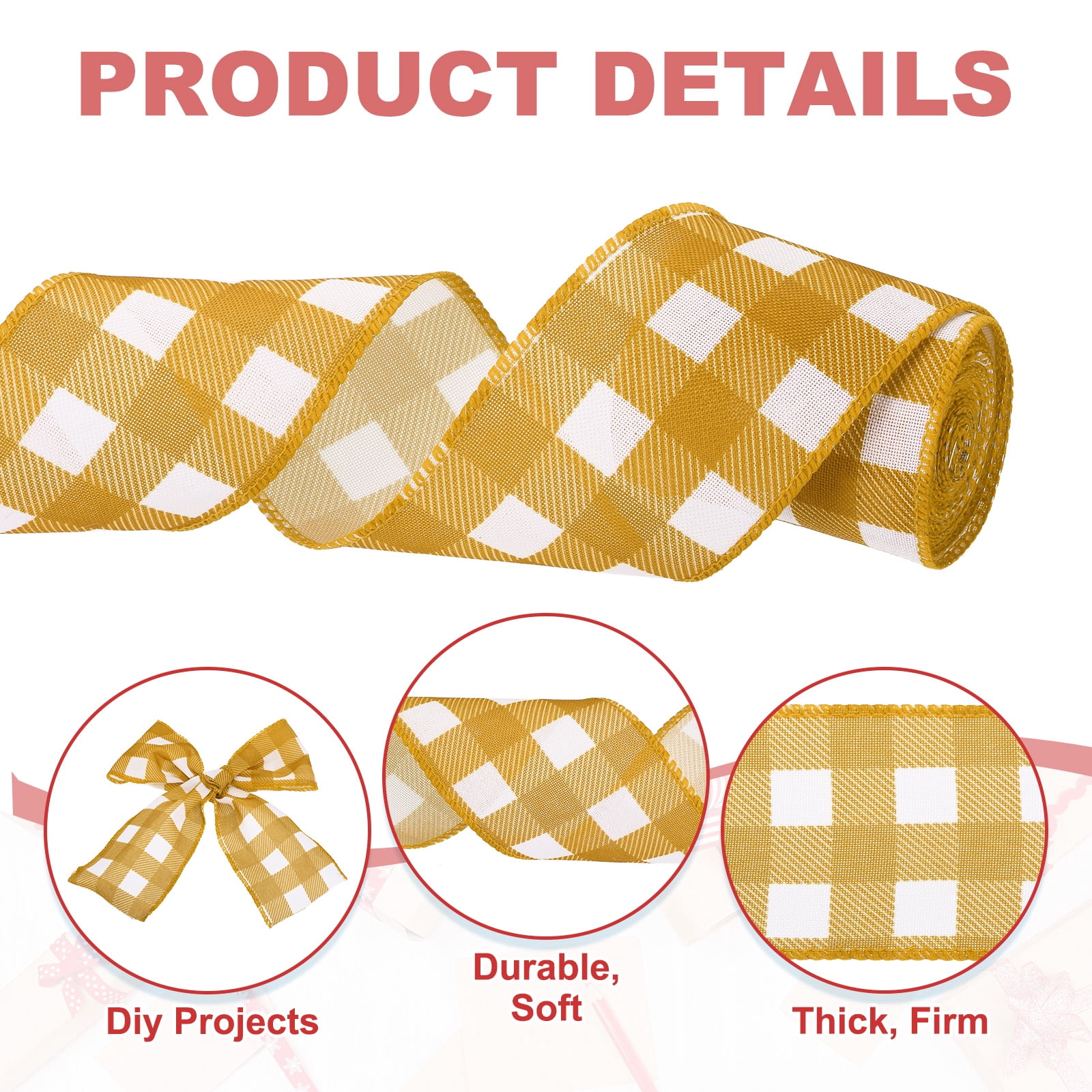 Uxcell 30 Yards x 2.5" Buffalo Plaid Ribbon, Brown White Gingham Ribbon Gift Wrapping for Thanksgiving