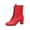 Red, variant on Womens Front Lace Up Combat Ankle Booties, Round Toe Chunky Block Heel Short Boots, Faux Leather Fashion Dress Boots