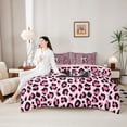 thumbnail image 4 of Manfei Pink Leopard Print Bow Letter E Twin Bedding Sets for Girls, Fashion Initial Bedding Comforter Set, Pink Reversible, 7pcs, 4 of 7