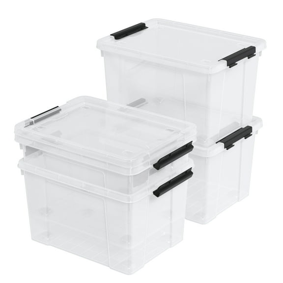 Nihenok Set of 4 34 L Stackable Plastic Storage Bins with Latching Lids and Wheels, Clear Home Organization Container Box