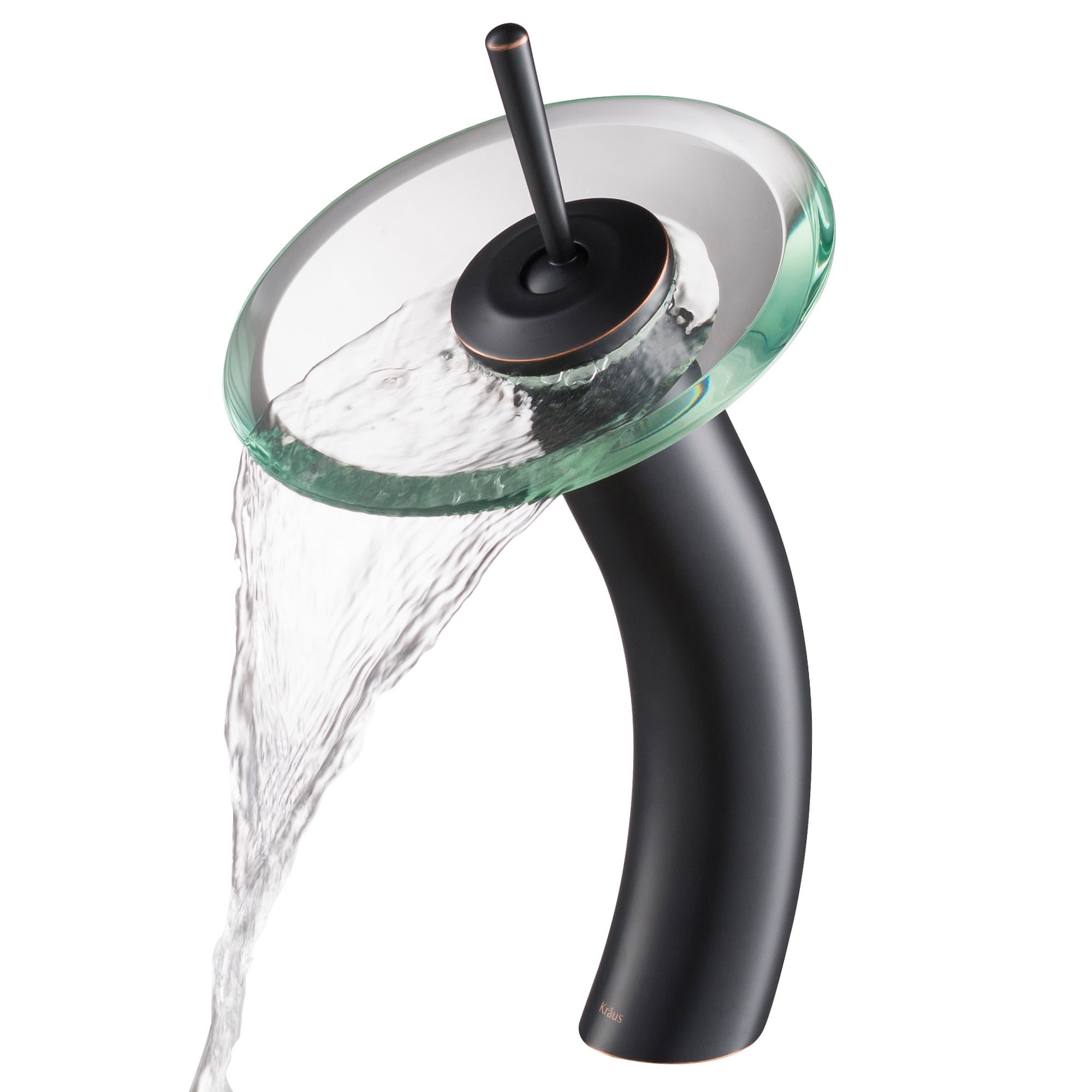 KRAUS Tall Waterfall Bathroom Faucet for Vessel Sink with Clear Glass
