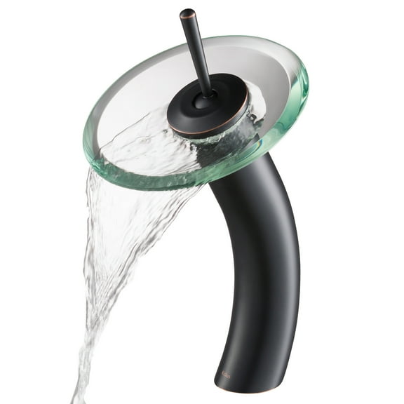 KRAUS Tall Waterfall Bathroom Faucet for Vessel Sink with Clear Glass Disk, Oil Rubbed Bronze Finish