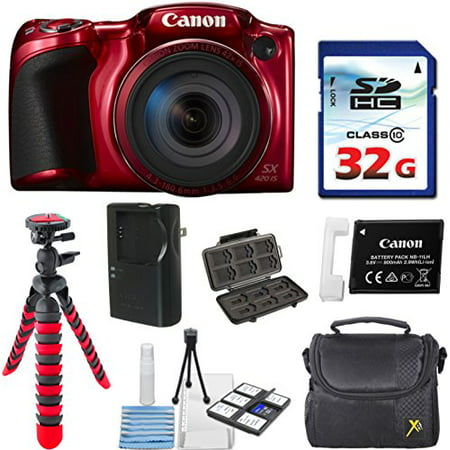 Canon PowerShot SX420 IS (Red) with 42x Optical Zoom and Built-In Wi-Fi with 32GB High Speed Memory Card + Deluxe Camera Case + Flexible Spider Tripod + Starter Kit Deluxe Accessory