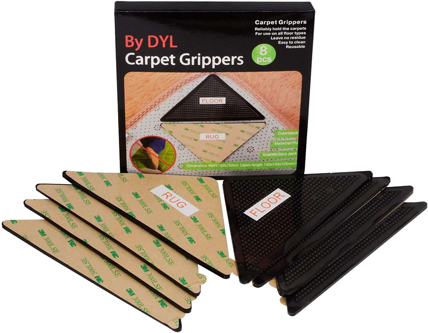 Area Rug Gripper, Carpet Triangle Tape (8 pc. Set) Corner Edging
