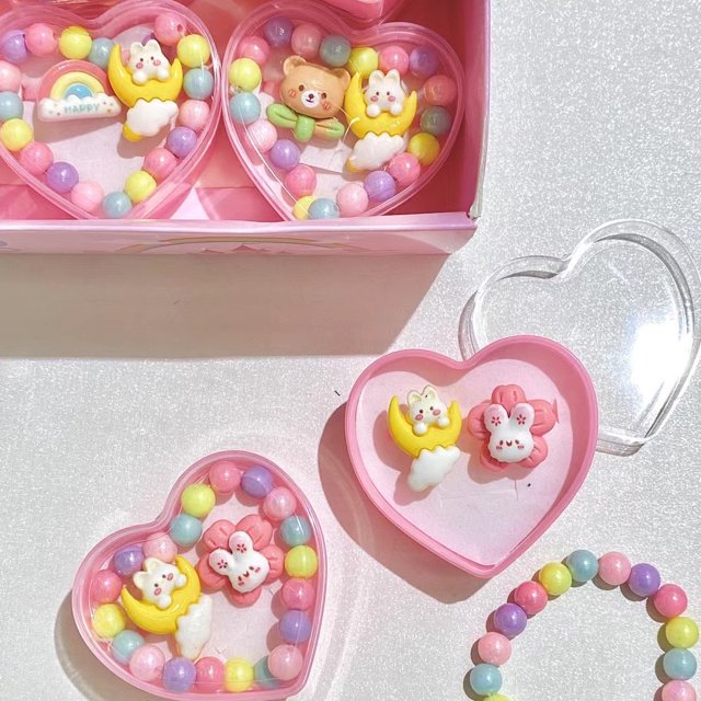 Pulsera de dibujos animados para niños Sanrio, anillo, traje de amor, pulsera de plástico con cuentas, anillo, al transfronteriza