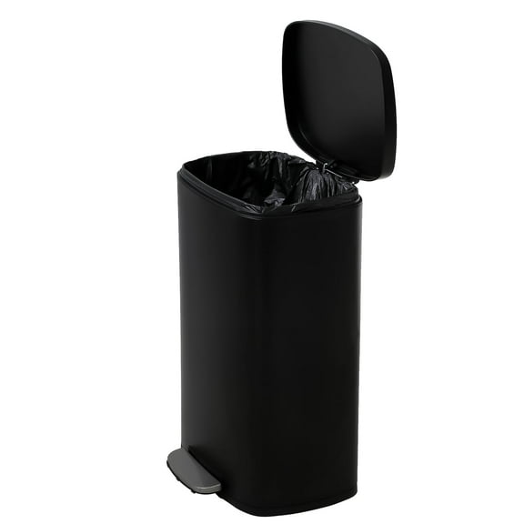 CL.HPAHKL 13 Gallon Step-on Trash Can with Soft-Close Lid, Stainless Steel Kitchen Garbage Can with Foot Pedal and Removable Inner Bucket, Fingerprint-Proof Trash bins for Home Office, Black