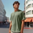 thumbnail image 5 of Dalix Lil Smile Heavyweight Pigment Dye Tee Short Sleeve Cotton Shirt Mens in Oil Green S Small, 5 of 5