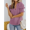 thumbnail image 4 of SHEWIN Blouses for Women Dressy Casual Summer Puff Ruffle Short Sleeve Shirt Tops Purple, 4 of 8