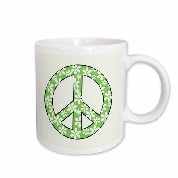 3drose, Green and White Daisy Peace Sign, 15oz Mug