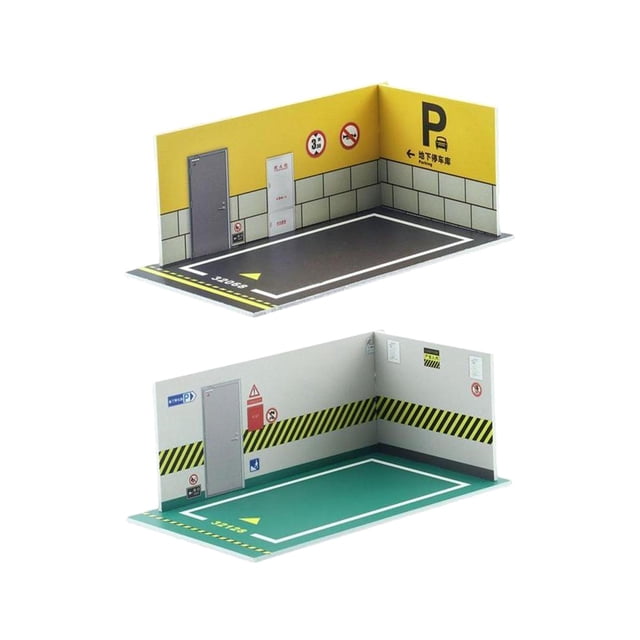 HILABEE 2Pcs 1/32 Parking Lot Car Scene Display Diecast Car Garage Background Layout B