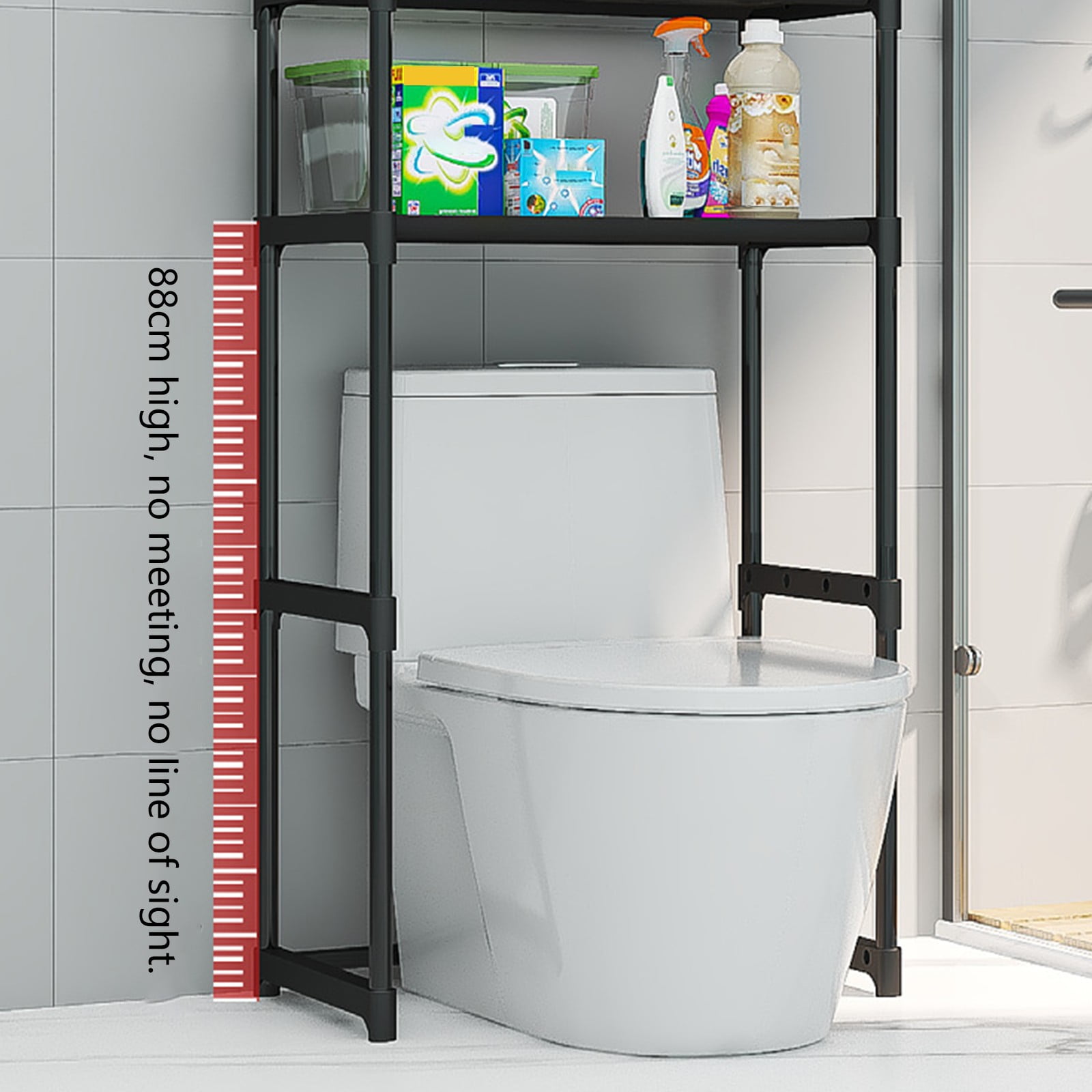 CCWADH 3 Tier Over The Toilet Storage Rack, Plastic Bathroom Organizer Shelves Cabinet Above Toilet, Freestanding Shelf Space Saver, Black