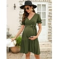 thumbnail image 5 of Yesfashion Wholesale Women's V Neck Short Sleeves Pregnancy Casual Tie High Waist a Line Solid Color Midi Dress, 5 of 8