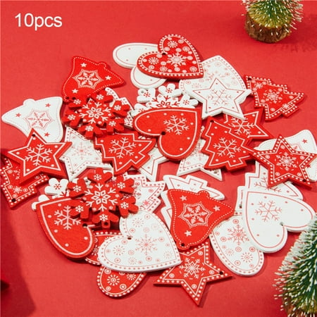 

10Pcs Wooden New Year Christmas Xmas Tree Heart Star Hanging Pendant Home Decor Pink MDF