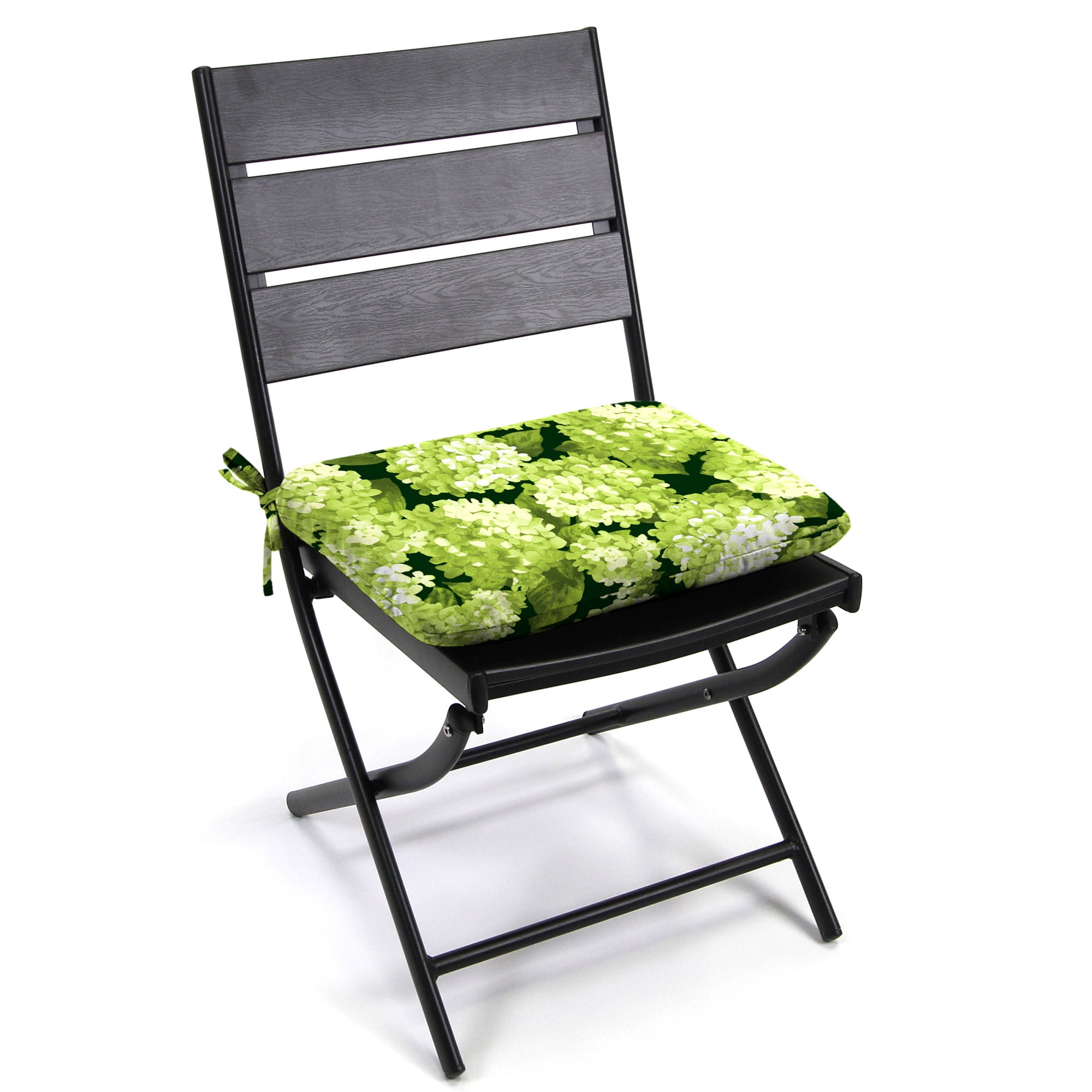 Jordan Manufacturing 17" x 19.5" Hydrangea Forest Green Floral Rectangular Outdoor Chair Pad Seat Cushion with Ties and Rounded Corners (2 Pack)